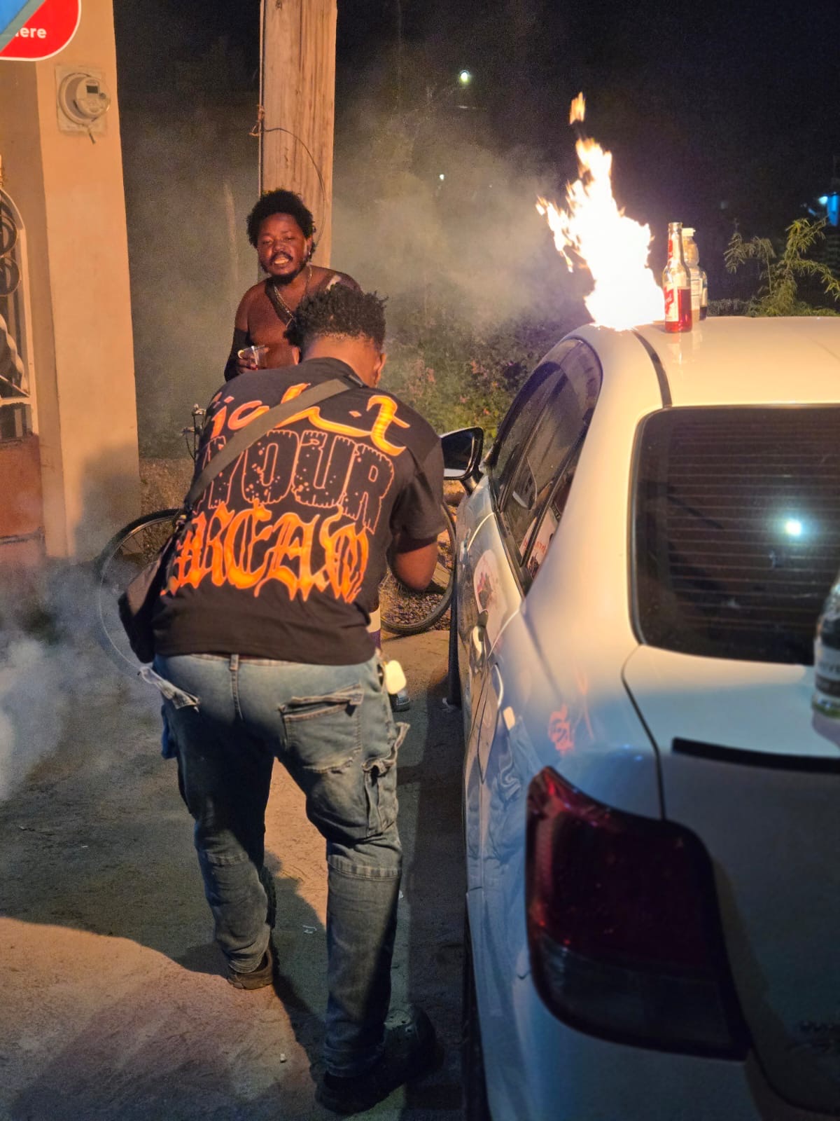 Promaxx filming a fire-lit night scene on location